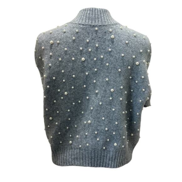 Nine West Gray Zip Front Pearl Knit Bomber Sweater Small - Picture 3 of 4